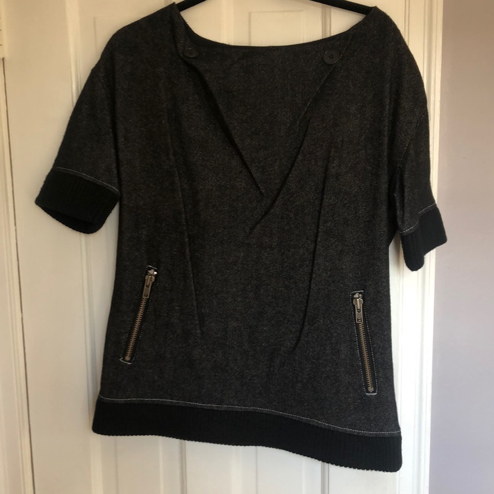 Dark jean short sleeve sweater